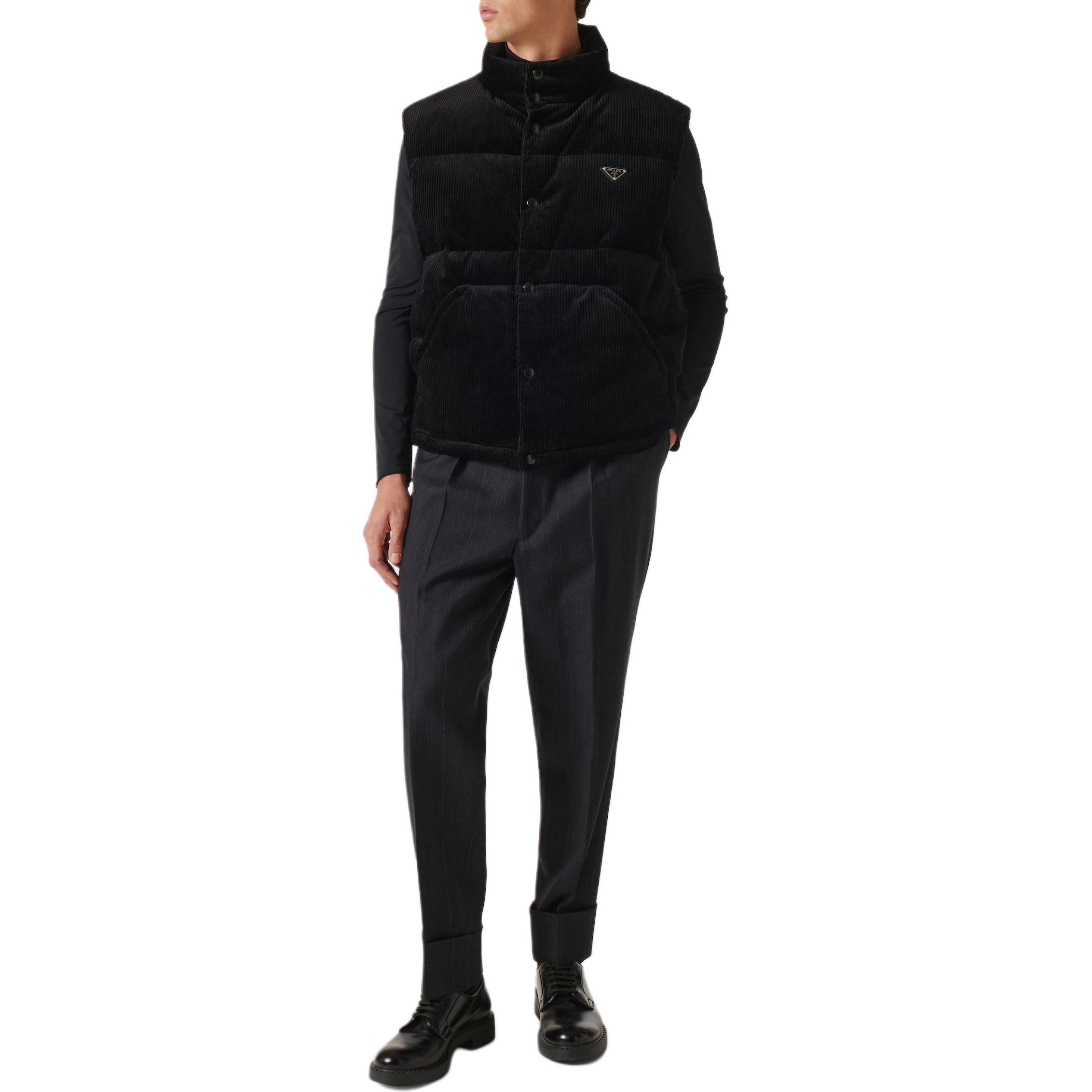 Purchase PRADA FW24  Black Detachable Hood Sleeveless Puffer Jacket. SGC693-13YO-F002-S-OOO