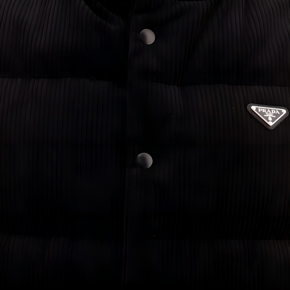 Sizing PRADA FW24  Black Detachable Hood Sleeveless Puffer Jacket. SGC693-13YO-F002-S-OOO