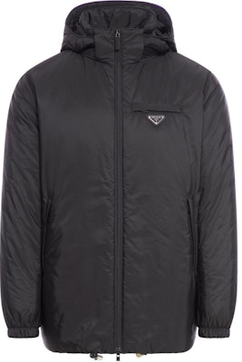 PRADA FW24 Black Hooded Down Jacket with Logo Patch. SGC710-1WQ9-F0002-S-OOO Order PRADA FW24 Black Hooded Down Jacket with Logo Patch. SGC710-1WQ9-F0002-S-OOO