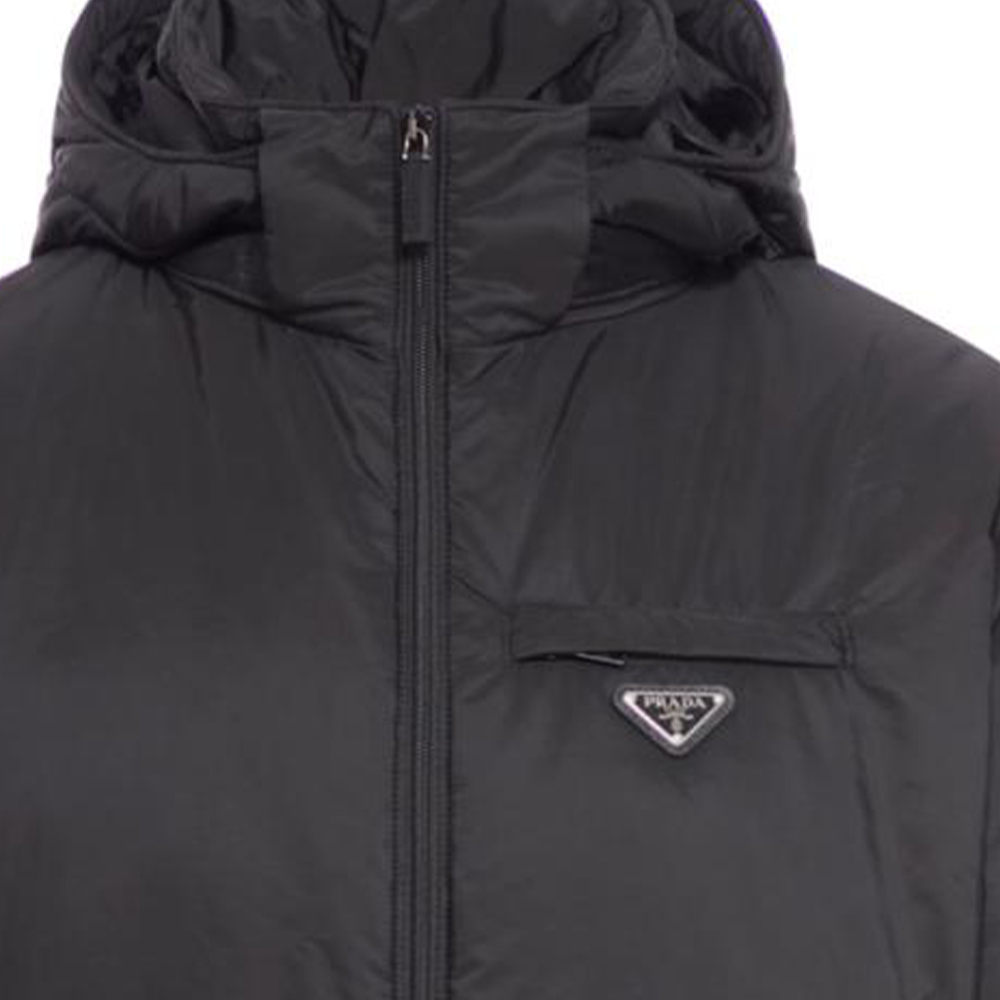 Cheap PRADA FW24  Black Hooded Down Jacket with Logo Patch. SGC710-1WQ9-F0002-S-OOO