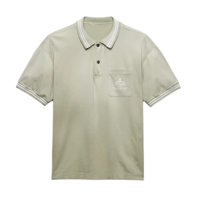 PRADA FW24 Tequila Green Logo Stripe Short Sleeve Polo Shirt. UJN910-15CC-F0AQI-S-OOO