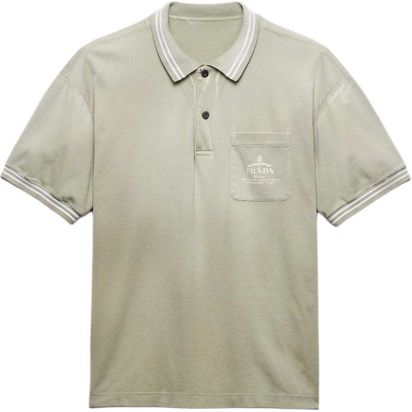 PRADA FW24  Tequila Green Logo Stripe Short Sleeve Polo Shirt. UJN910-15CC-F0AQI-S-OOO 圖 2