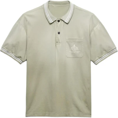 PRADA FW24 龍舌蘭綠標誌條紋短袖 Polo 襯衫 UJN910-15CC-F0AQI-S-OOO Order PRADA FW24 龍舌蘭綠標誌條紋短袖 Polo 襯衫 UJN910-15CC-F0AQI-S-OOO
