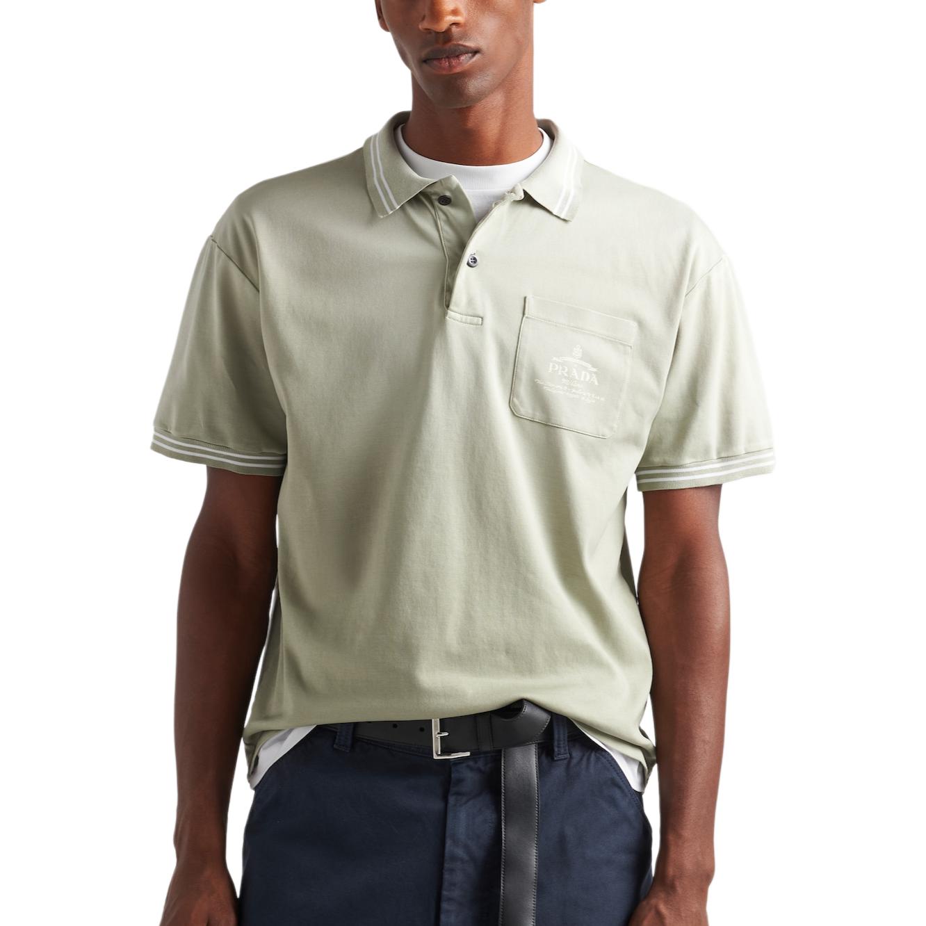 PRADA FW24  Tequila Green Logo Stripe Short Sleeve Polo Shirt. UJN910-15CC-F0AQI-S-OOO 圖 5