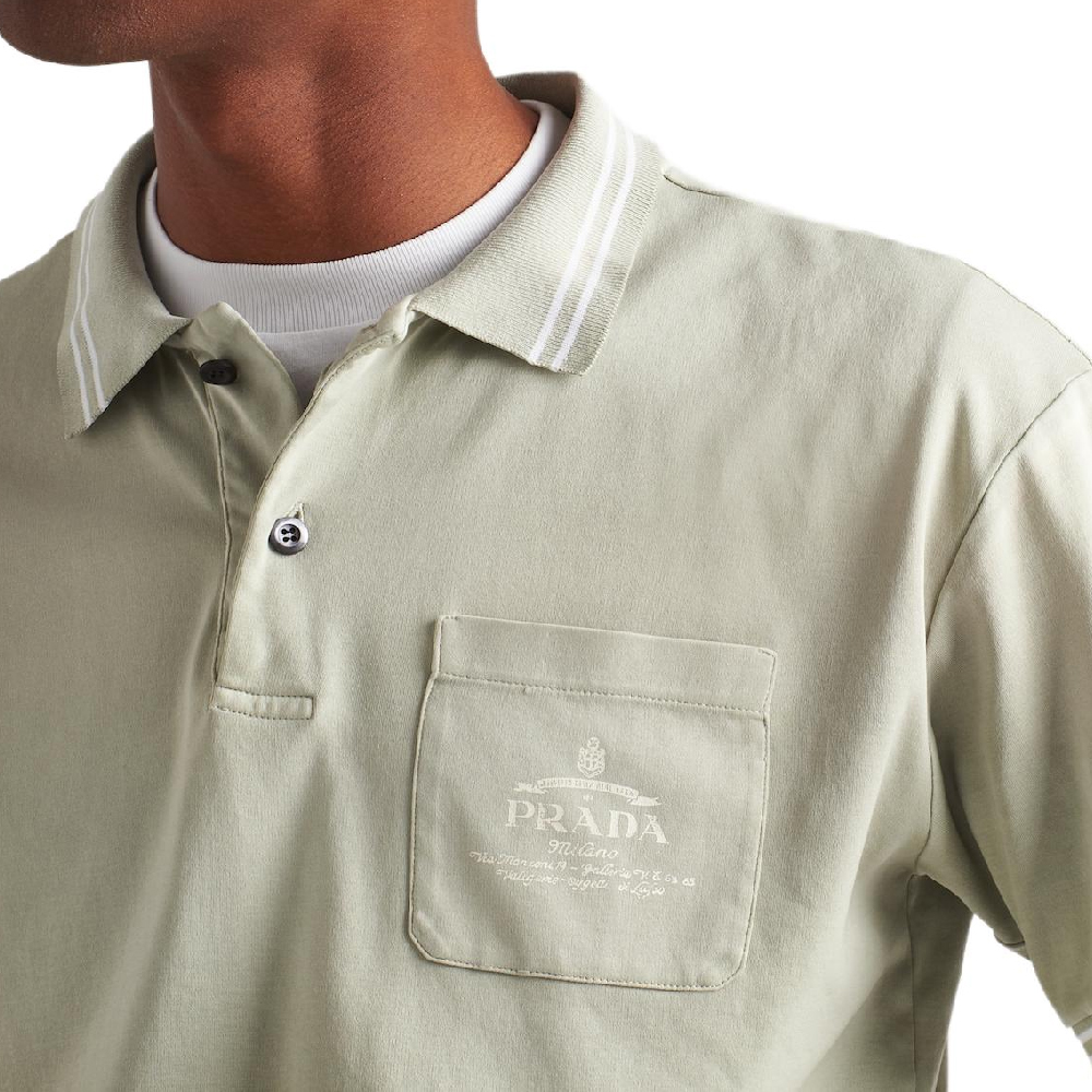 PRADA FW24  Tequila Green Logo Stripe Short Sleeve Polo Shirt. UJN910-15CC-F0AQI-S-OOO 圖 6