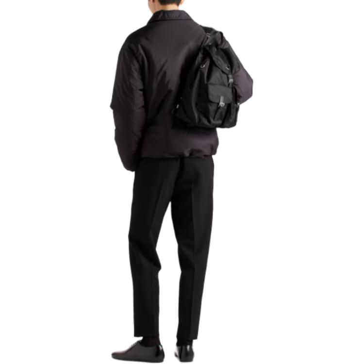 Shop PRADA FW24 男士黑色寬鬆三角標棉質外套. SGC691-1WQ9-F0002-S-OOO