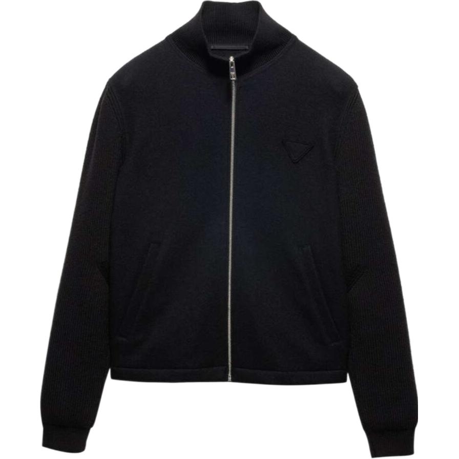 Prada FW24 Black Wool Jacket with Logo, Full-Zip, Long Sleeve Design SGC686-1Y5V-F0002-S-OOO