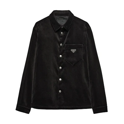 PRADA FW24 Logo Badge Single-Breasted Long Sleeve Shirt Black SC798-144R-F0002-S-OOO
