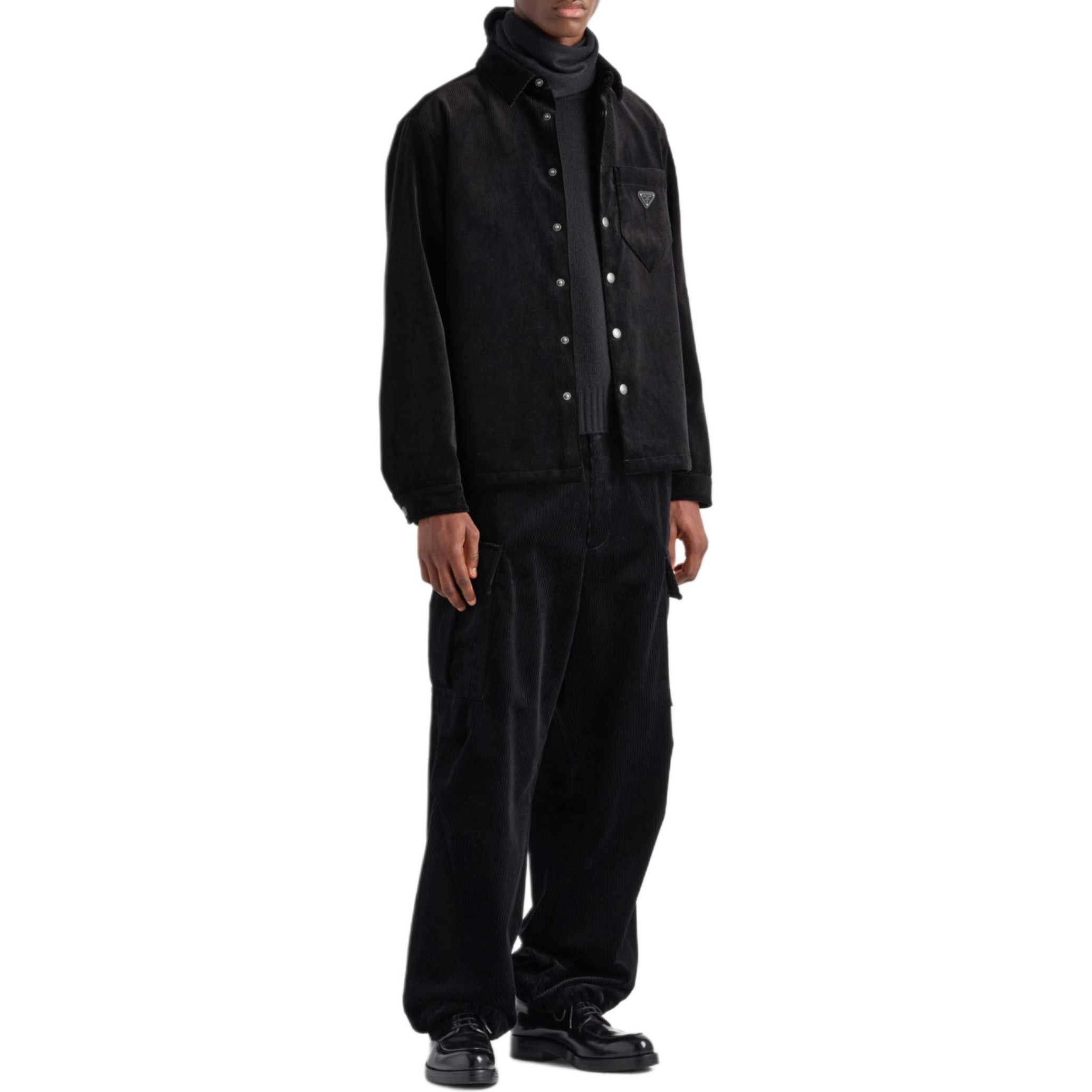 PRADA FW24 Logo Badge Single-Breasted Long Sleeve Shirt  Black SC798-144R-F0002-S-OOO 圖 3