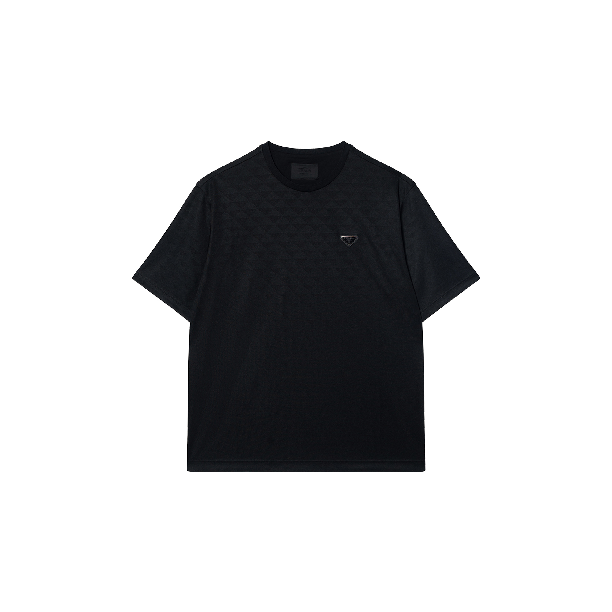 PRADA FW24 Solid Color Logo Patch Crewneck  T-Shirt Black UJN905-1270-SOOO