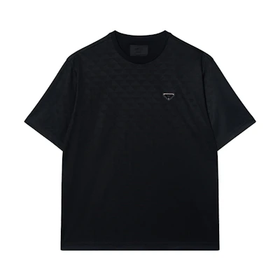 PRADA FW24 Solid Color Logo Patch Crewneck T-Shirt Black UJN905-1270-SOOO