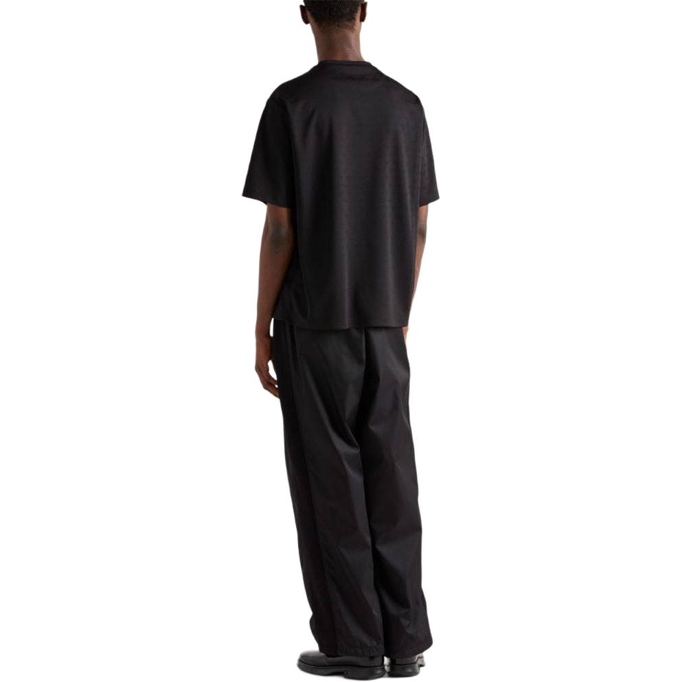 Shop PRADA FW24 Kemeja-T Hitam Logo Patch Warna Solid Crewneck UJN905-1270-SOOO