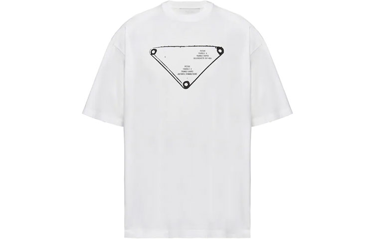 Order PRADA Camiseta Blanca de Algodón con Estampado Geométrico y Manga Corta UJN741-1YZN-F0009-S-211