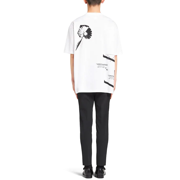 Purchase PRADA Camiseta Blanca de Algodón con Estampado Geométrico y Manga Corta UJN741-1YZN-F0009-S-211