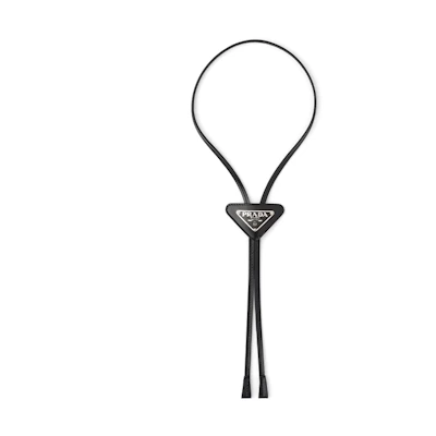 PRADA Glossy Bolo Black Leather Tie Unisex Couple Style. 2IC027-ZO6-F0002