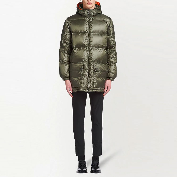Lookbook PRADA Glossy Green Hooded Puffer Jacket. SGB857S2121C4G-F0UHE