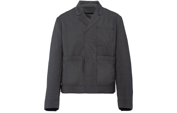 Prada Gray Solid Trapezoid Collar Velcro Jacket SGB720-S211-1RII