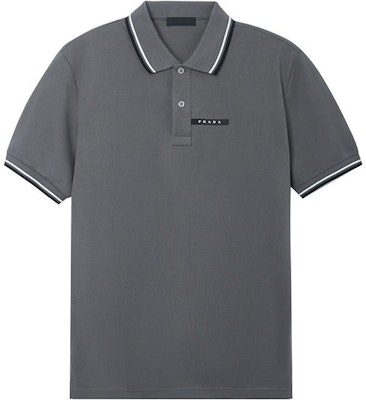 PRADA 灰色条纹标志领短袖POLO衫 SJN256-322-F0BW9 Buy PRADA 灰色条纹标志领短袖POLO衫 SJN256-322-F0BW9