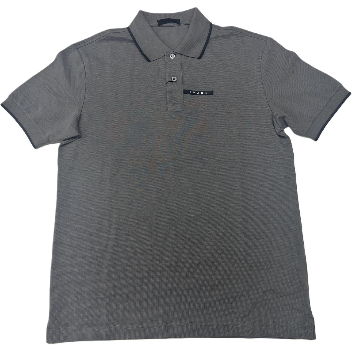 Shop PRADA 灰色条纹标志领短袖POLO衫 SJN256-322-F0BW9