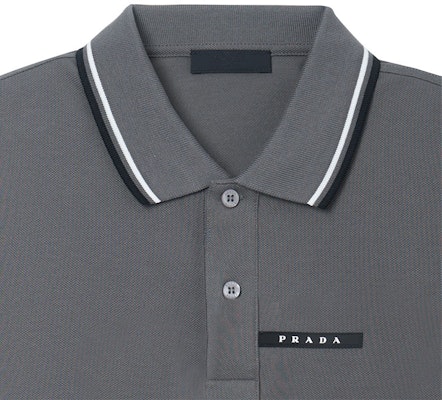 PRADA 灰色条纹标志领短袖POLO衫 SJN256-322-F0BW9 Cheap PRADA 灰色条纹标志领短袖POLO衫 SJN256-322-F0BW9