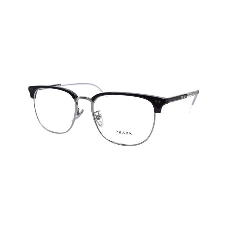 PRADA Heritage  Eyeglasses Black Silver Browline Optical Frame VPR11Z-D-YDC-1O1