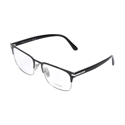 PRADA Heritage Rectangular Alloy Optical Glasses Black Silver for Men. VPR58Z 1AB-1O1