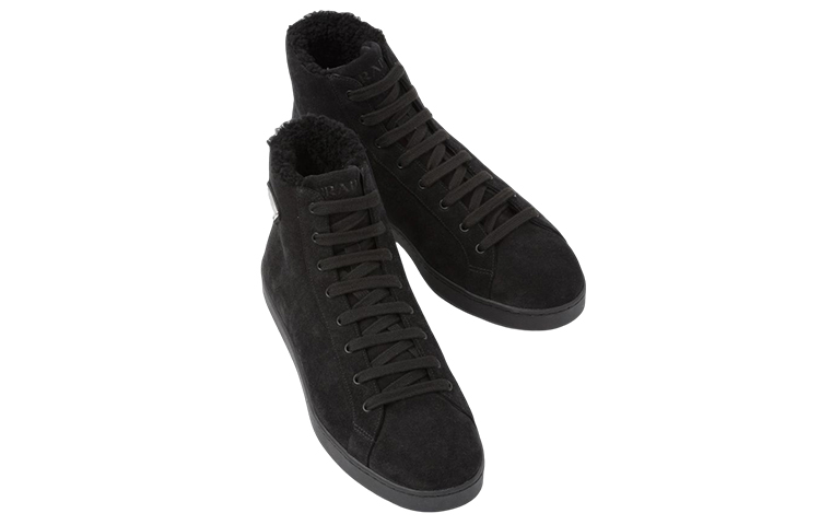 Shop Prada Sepatu High-Top 'Logo Beludru Hitam' 2TE189_JFT_F0002_F_A000