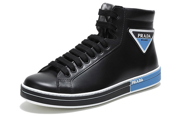 Prada High-Top Lace-Up Sneakers 'Black Blue' 圖 2