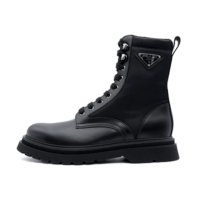Prada High-Top Martin Boots 'Logo Patchwork Black'