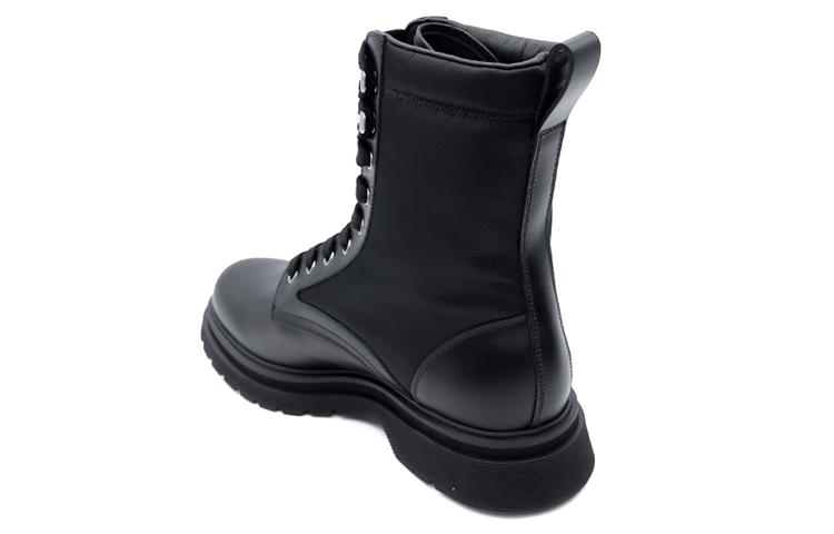 Shop 프라다 로고 패치워크 블랙 하이탑 마틴 부츠 2UE011_3LFR_F0002