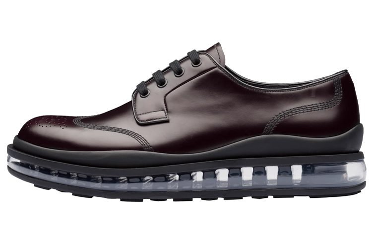 Prada Lace-Up Casual Leather Shoes 'Brown Cushioned Sole'