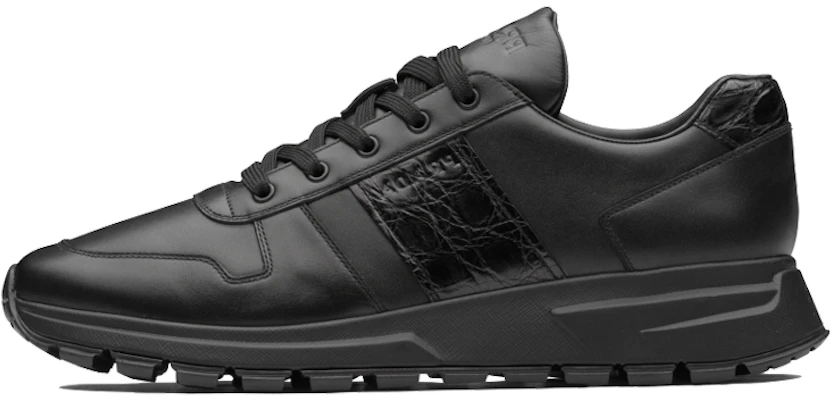 普拉达黑色皮革鳄鱼皮运动鞋 4E3463_3V83_F0002_F_G000 Buy 普拉达黑色皮革鳄鱼皮运动鞋 4E3463_3V83_F0002_F_G000