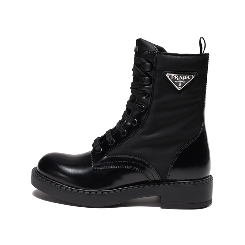 Prada Leather and Fabric Lace-Up Comfort Fashion Ankle Boots 'Black' 2UE028_3LFU_F0002
