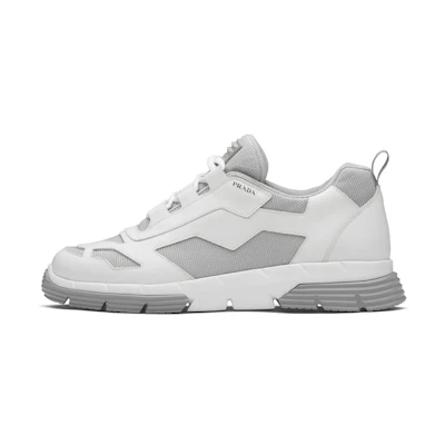Prada Leather and Fabric Sneakers 'White'