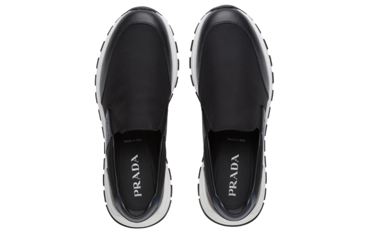 Prada Leather and Nylon Sneakers 'Black Blue' 圖 4