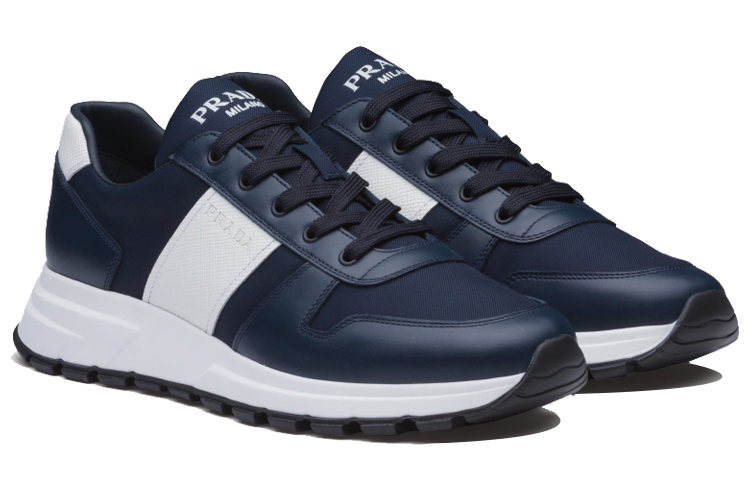 Prada Leather and Nylon Sneakers 'Blue White' 圖 2