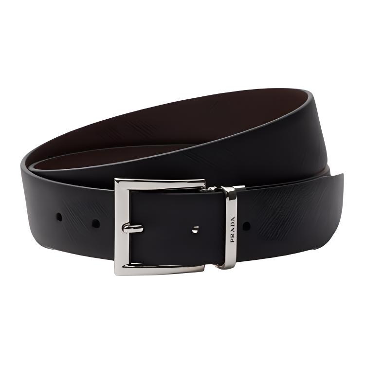 Prada Leather Belt Black/Brown 3.3cm Wide 2CC004-053-F00XF