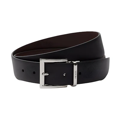 Prada Leather Belt Black/Brown 3.3cm Wide 2CC004-053-F00XF