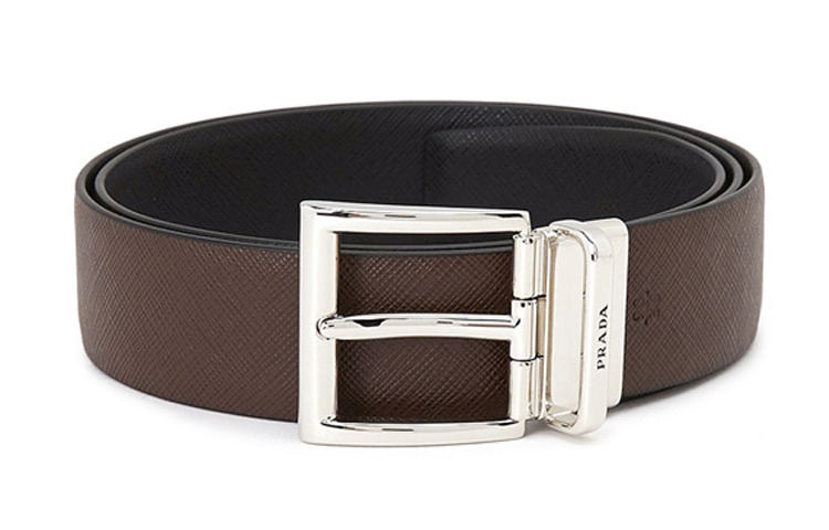 Order Prada Leather Belt Black/Brown 3.3cm Wide 2CC004-053-F00XF