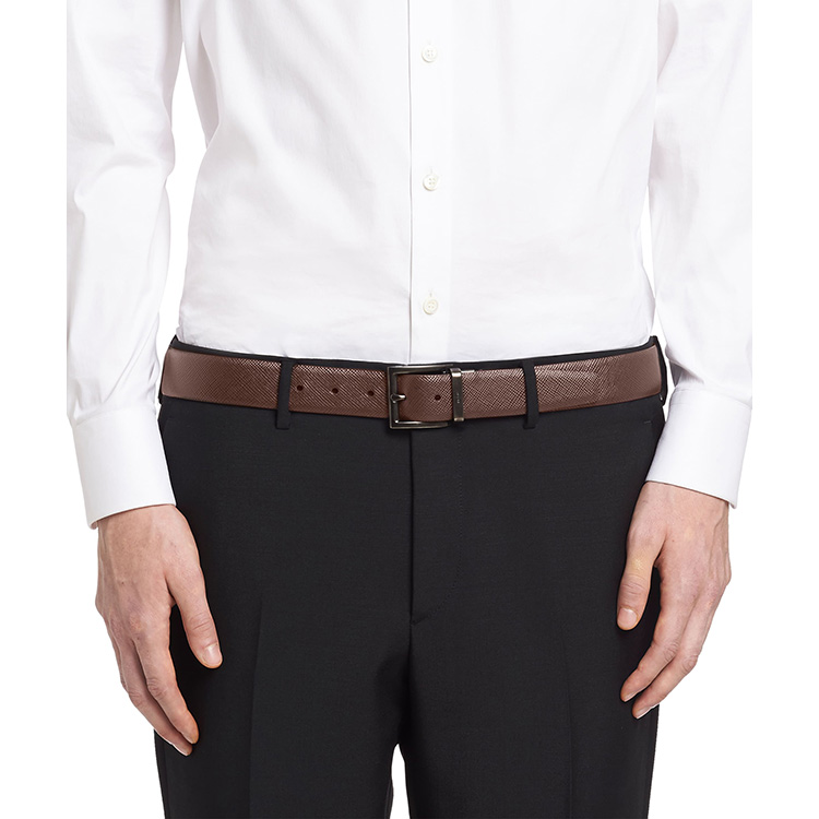 Shop Prada Leather Belt Black/Brown 3.3cm Wide 2CC004-053-F00XF