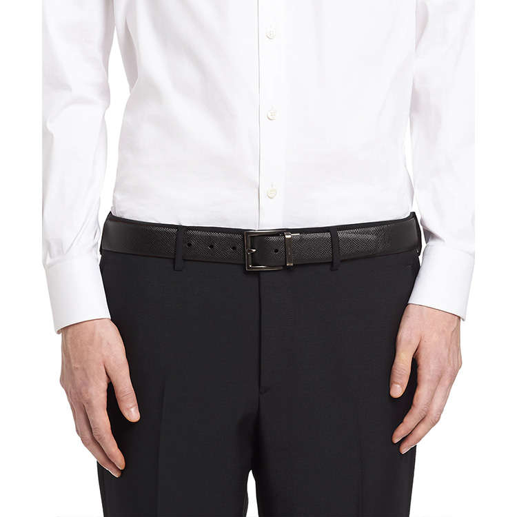 Purchase Prada Leather Belt Black/Brown 3.3cm Wide 2CC004-053-F00XF