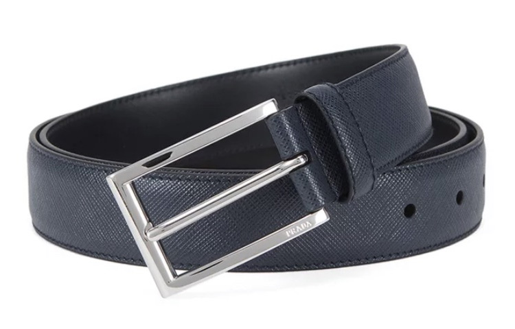 PRADA Leather Belt Navy Blue with Silver Buckle 3cm Wide 2CC001-053-F0216