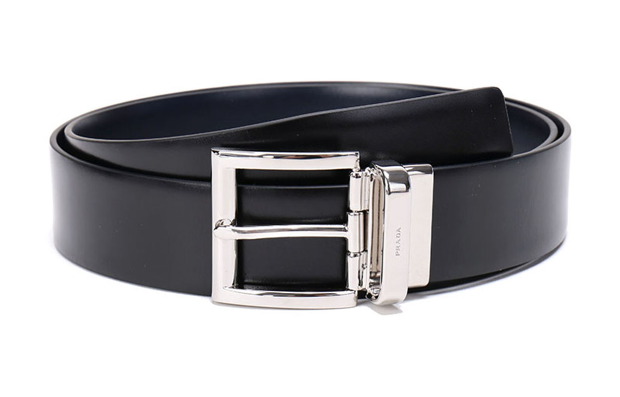 Order PRADA Leather Belt with Metal Logo Buckle in Sea Blue, 3.3cm Wide. 2CC004-053-F0RD7