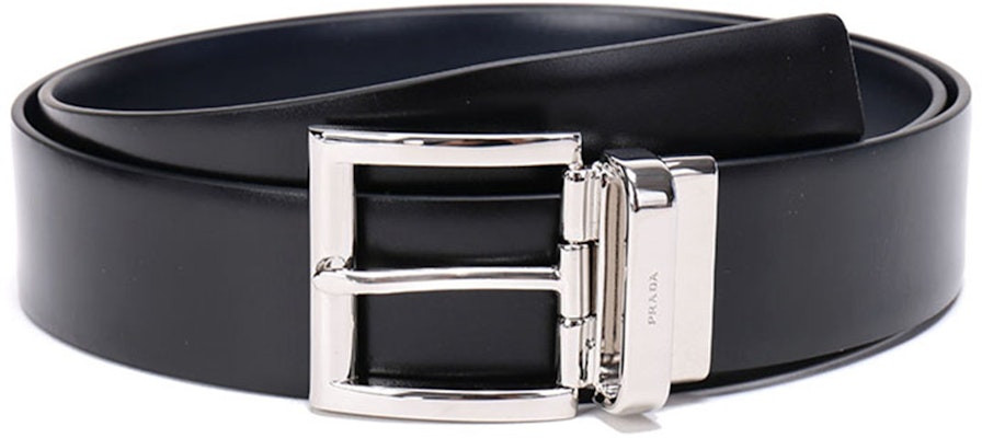 PRADA Leather Belt with Metal Logo Buckle in Sea Blue, 3.3cm Wide. 2CC004-053-F0RD7 Order PRADA Leather Belt with Metal Logo Buckle in Sea Blue, 3.3cm Wide. 2CC004-053-F0RD7