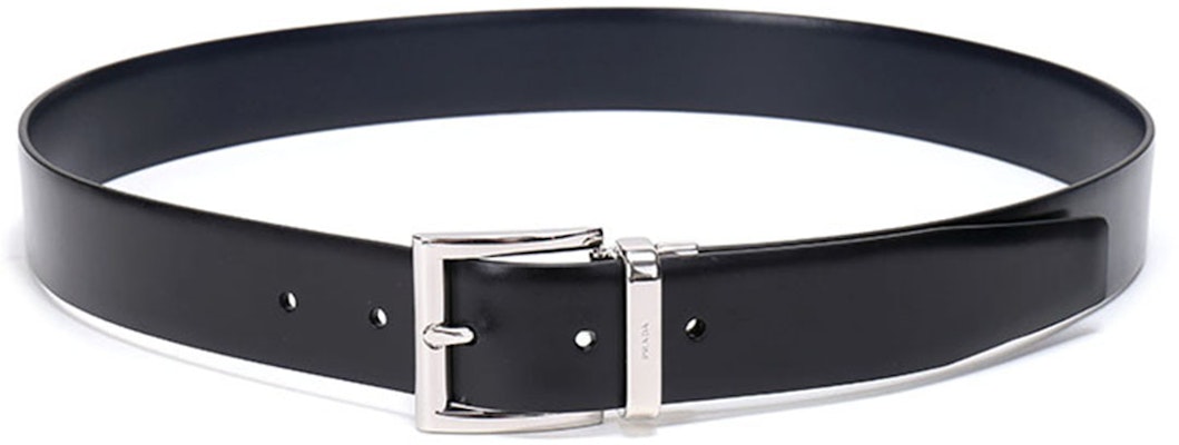 PRADA Leather Belt with Metal Logo Buckle in Sea Blue, 3.3cm Wide. 2CC004-053-F0RD7 Shop PRADA Leather Belt with Metal Logo Buckle in Sea Blue, 3.3cm Wide. 2CC004-053-F0RD7