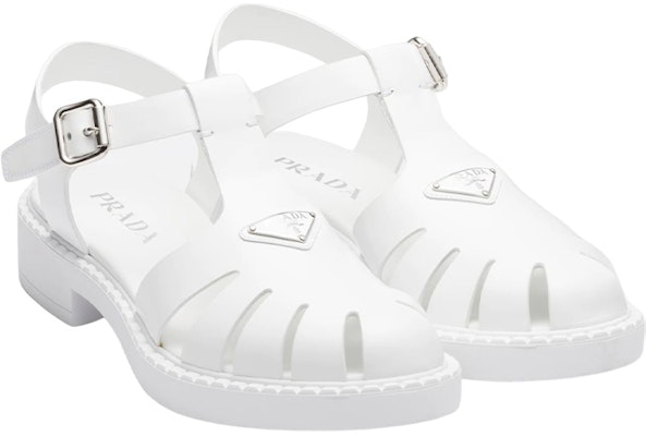 Sandal Prada Kulit Logo Segi Tiga Putih 2X3084_055_F0009 Order Sandal Prada Kulit Logo Segi Tiga Putih 2X3084_055_F0009