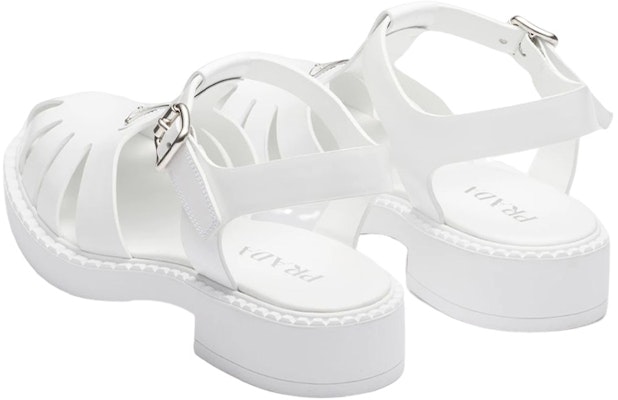 Sandal Prada Kulit Logo Segi Tiga Putih 2X3084_055_F0009 Shop Sandal Prada Kulit Logo Segi Tiga Putih 2X3084_055_F0009