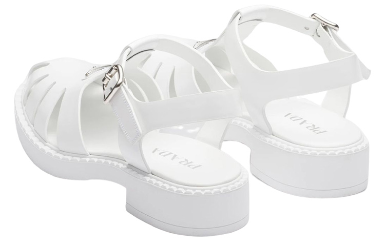 Prada Leather Enamel Triangle Logo Buckle Sandal 'White' 圖 5