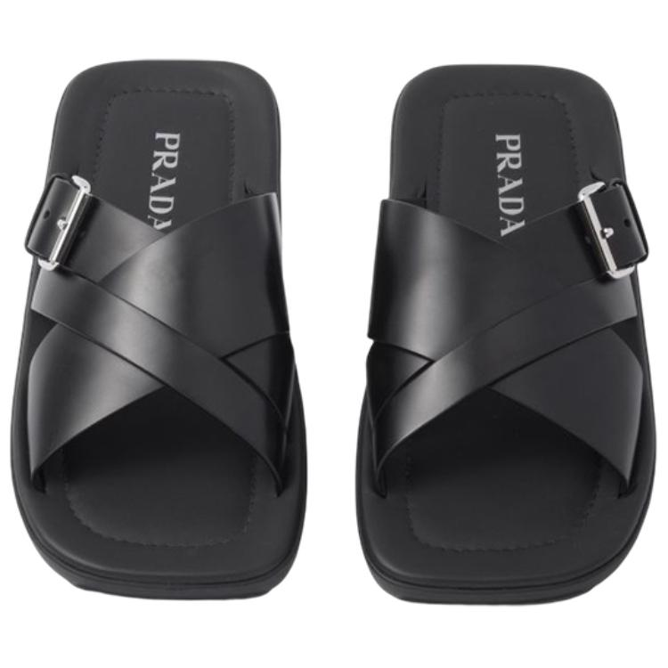 Shop Prada Leren Platte Sandalen ''Zwart'' 2X3092_B4L_F0002_F_G001