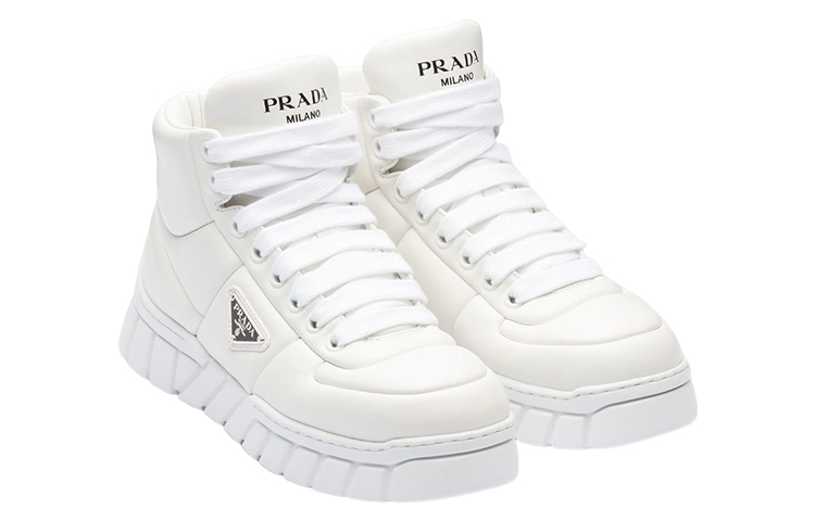 Order Prada Sneakers Kulit Tinggi 'Fesyen Lace-Up Putih' 2TE193_2DL8_F0009